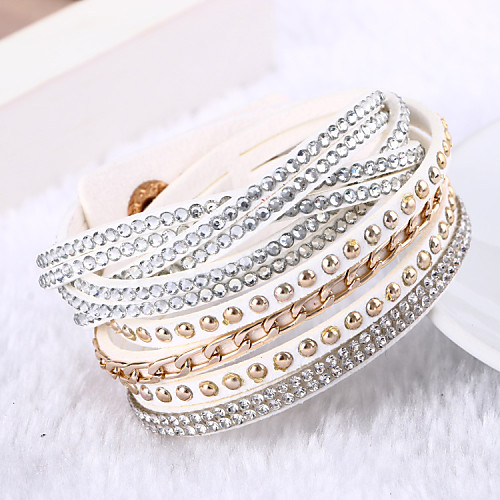 

Women's Crystal Wrap Bracelet Leather Bracelet Layered Stacking Stackable Ladies Luxury Unique Design Fashion Multi Layer Leather Bracelet Jewelry Black / White / Light Blue For Christmas Gifts