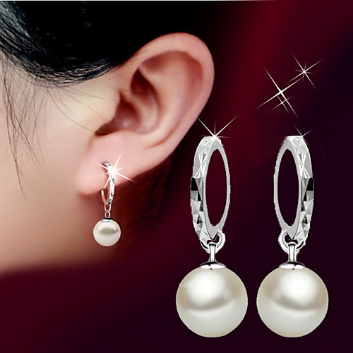 

Women's Pearl Drop Earrings Ball Ladies Basic Simple Style Fashion Birthstones Pearl Sterling Silver Silver Earrings Jewelry Silver For Wedding Party Birthday Gift Daily Masquerade