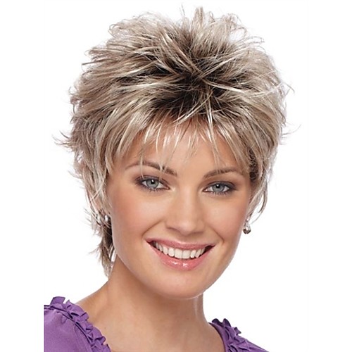 

Synthetic Wig Curly Curly Pixie Cut Wig Short Light Brown Silver Synthetic Hair Women's Ombre Hair Dark Roots Natural Hairline Blonde StrongBeauty