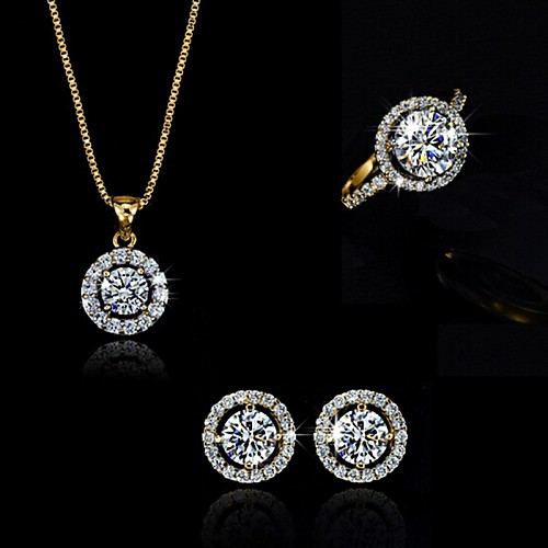

High Quality Crystal Zircon Pendant Jewelry Set Necklace Earring Gold Plated (Assorted Color)