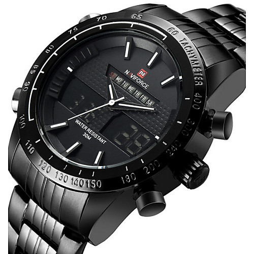 

NAVIFORCE Men's Sport Watch Wrist Watch Japanese Quartz Stainless Steel Black / Silver 30 m Water Resistant / Waterproof Alarm Calendar / date / day Analog - Digital Luxury - Black Silver Red Two