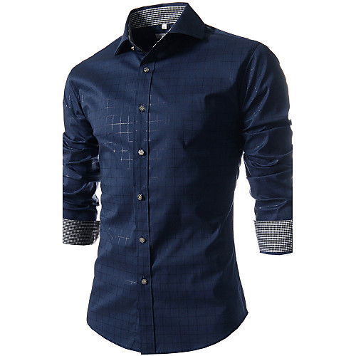 

Men's Shirt Plaid Plus Size Long Sleeve Work Tops Business Wine White Royal Blue