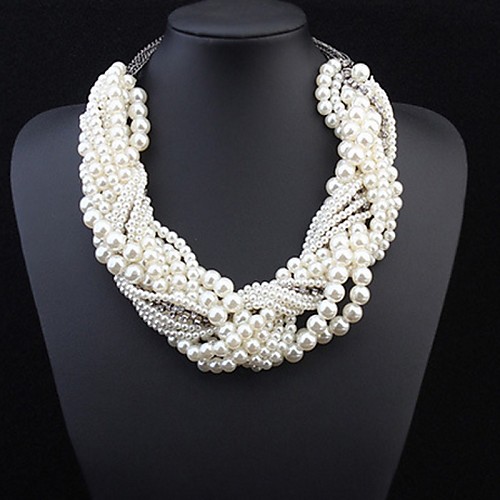 

Women's Pearl Statement Necklace Layered Twisted Statement Ladies Luxury Pearl Alloy White Necklace Jewelry For Wedding Party Special Occasion Cosplay Costumes