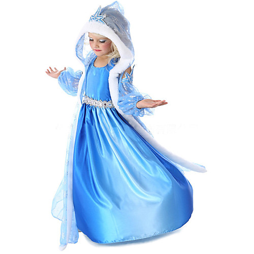 

Princess Fairytale Elsa Cosplay Costume Flower Girl Dress Girls' Movie Cosplay A-Line Slip Fur Trim Vacation Dress Blue Coat Dress Gloves Halloween New Year Chiffon