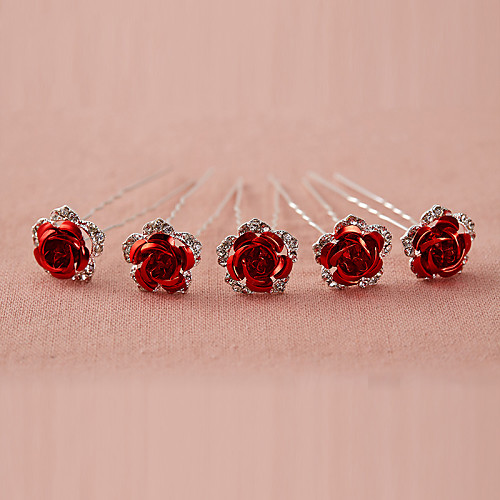 

Gold / Rhinestone Headwear / Hair Pin with Floral 1pc Wedding / Special Occasion Headpiece