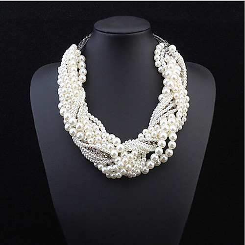 

Women's Pearl Statement Necklace Layered Necklace Pearl Necklace Layered Twisted Seed Pearls Chinese Knot Statement Ladies European Fashion Pearl Alloy Screen Color Necklace Jewelry For