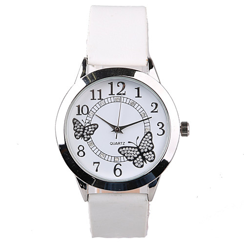 

Women's Wrist Watch Quartz Quilted PU Leather White Water Resistant / Waterproof Imitation Diamond Analog Ladies Sparkle Butterfly Fashion Dress Watch - White One Year Battery Life / Tianqiu 377