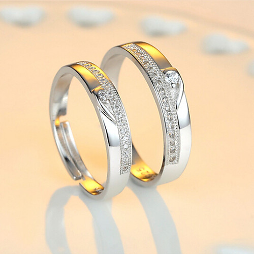 

Couple's Couple Rings Eternity Band Ring Cubic Zirconia 2pcs Heart 1 Heart 2 Heart 3 Sterling Silver Ladies Bling Bling Wedding Party Jewelry Two tone Sweet Heart Adjustable