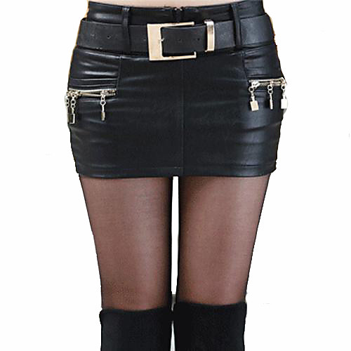 

Women's Going out Street chic PU Mini Bodycon Skirts - Solid Colored Split Black Red S M L / Sexy / Slim