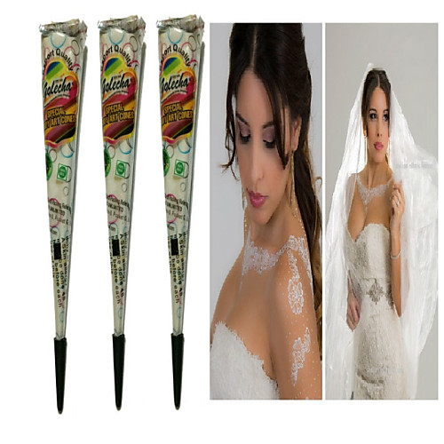 

3pcs white henna cones tatoo tube indian temporary tattoo body paint for bridal wedding