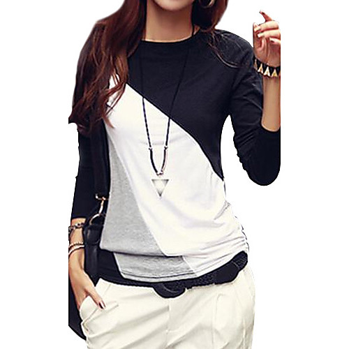 

Women's T shirt Color Block Plus Size Long Sleeve Daily Tops Cotton Streetwear Black Brown