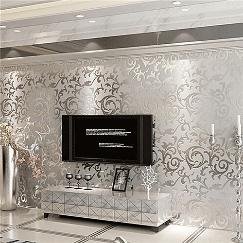 

Floral Silver White Wallpaper Grey Glitter Victorian Embossed Wall Cover Luxury 10053 cm