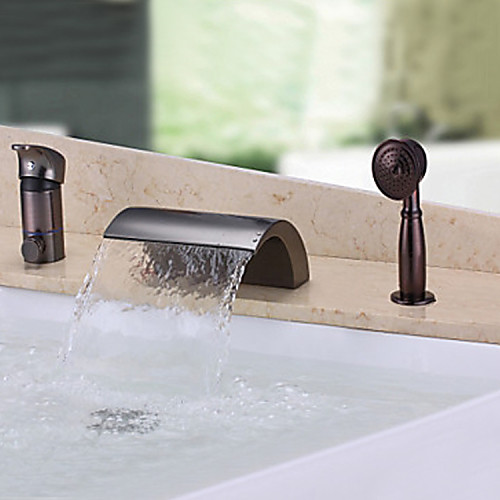 

Bathtub Faucet - Antique Oil-rubbed Bronze Roman Tub Brass Valve Bath Shower Mixer Taps / Single Handle Three Holes