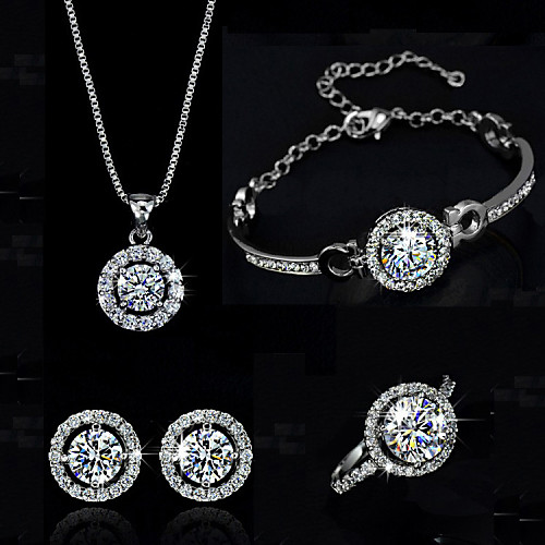 

Women's Synthetic Diamond Moissanite Jewelry Set Necklace Earrings Solitaire Round Cut Halo Ladies Elegant Crystal Cubic Zirconia Earrings Jewelry Silver / Golden For Wedding Party Birthday / Ring