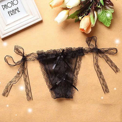 

Women's Lace Lace G-strings & Thongs Panties / Ultra Sexy Panties Solid Colored Mid Waist Black White Purple One-Size