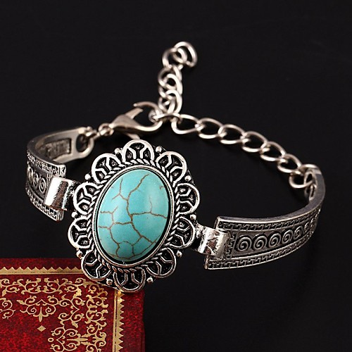 

European Style Elegant Vintage Turquoise Oval Shape Charm Bracelet
