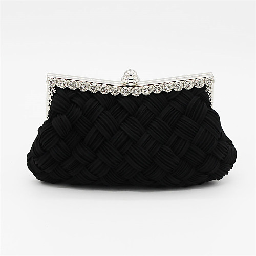 

Women's Crystals Satin Clutch / Evening Bag / Cosmetic Bag Solid Colored Black / Almond / White / Fall & Winter