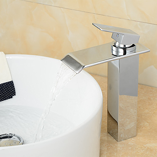 

Contemporary Centerset Waterfall Ceramic Valve Single Handle One Hole Chrome, Bathroom Sink Faucet