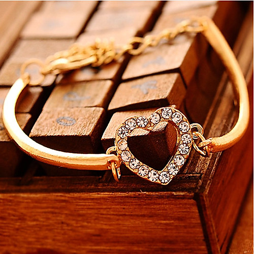 

Women's Chain Bracelet Heart Love Hollow Heart Ladies Luxury Unique Design Party Fashion Cubic Zirconia Bracelet Jewelry Gold For Party Gift Valentine / Imitation Diamond
