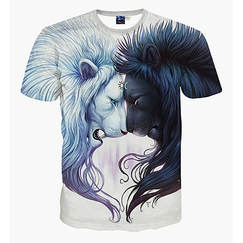 

Men's T shirt Animal Print Short Sleeve Daily Tops White