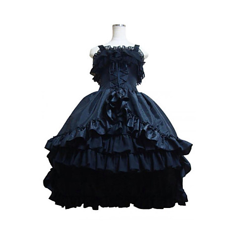 

Gothic Lolita Vacation Dress Dress Women's Girls' Satin Japanese Cosplay Costumes Black Patchwork Sleeveless Medium Length / Gothic Lolita Dress