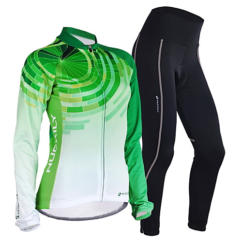 

Nuckily Women's Long Sleeve Cycling Jersey with Tights Green Gradient Bike Jersey Clothing Suit Windproof Breathable Quick Dry Anatomic Design Reflective Strips Sports Polyester Lycra Gradient