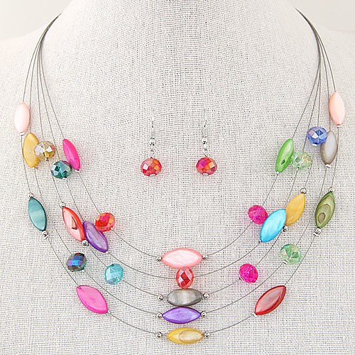 

Women's Crystal Jewelry Set Layered Floating Ladies Bohemian Fashion Boho Multi Layer Resin Shell Earrings Jewelry Green / Blue / Rainbow For Party Daily Casual / Necklace