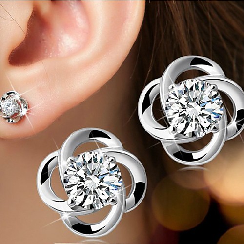 

Women's Stud Earrings Solitaire Round Cut Flower Ladies Simple Style Birthstones Elegant Bridal Bling Bling Sterling Silver Silver Earrings Jewelry For Wedding Party Daily Casual Sports Masquerade