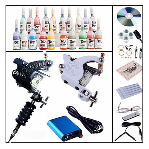 

BaseKey Tattoo Machine Starter Kit, 1 pcs Tattoo Machines with 28 x 5 ml tattoo inks - 1 steel machine liner & shader, 1 alloy machine