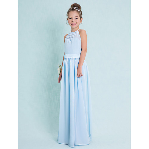 

Sheath / Column Halter Neck Floor Length Chiffon Junior Bridesmaid Dress with Sash / Ribbon / Natural