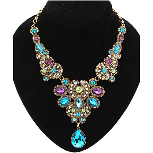 

Women's Multicolor Gemstone Statement Necklace Pear Cut Drop Ladies Luxury Vintage European Synthetic Gemstones Resin Plastic Blue Necklace Jewelry For Party Special Occasion Congratulations Prom