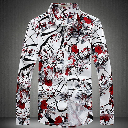 

Men's Shirt Flower / Floral Plus Size Print Long Sleeve Daily Tops Red Gray
