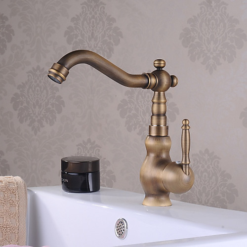 

Bathroom Sink Faucet-Antique Brass Center Kit Single Handle Basin Faucet
