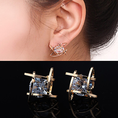 

Women's Diamond Cubic Zirconia Stud Earrings Solitaire Ladies Zircon Cubic Zirconia Rhinestone Earrings Jewelry Silver / Golden For Wedding Party Daily Casual Masquerade Engagement Party