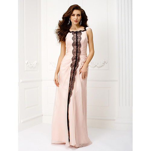 

Sheath / Column Square Neck Floor Length Chiffon Prom / Formal Evening Dress with Lace / Side Draping by TS Couture
