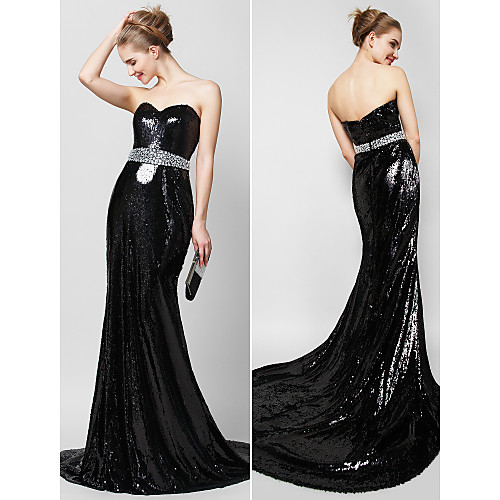 

Mermaid / Trumpet Celebrity Style Formal Evening Dress Sweetheart Neckline Sleeveless Court Train Sequined with Crystals Sequin 2021