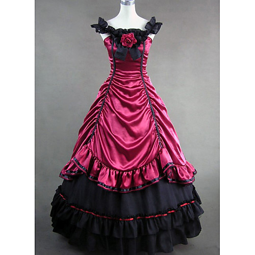

Maria Antonietta Gothic Lolita Victorian Vacation Dress Dress Prom Dress Women's Satin Cotton Japanese Cosplay Costumes Red Patchwork Sleeveless Long Length
