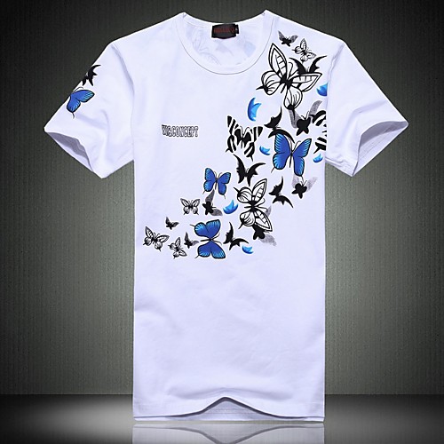 

Men's T shirt Animal Plus Size Print Short Sleeve Daily Tops Cotton White Black