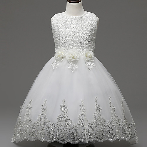 

A-Line Knee Length Lace / Organza Sleeveless Jewel Neck with Sash / Ribbon / Appliques / Flower