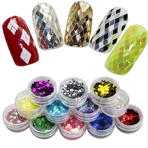 

12 pcs Glitter Powder Sequins For Finger nail art Manicure Pedicure Daily Abstract / Fashion
