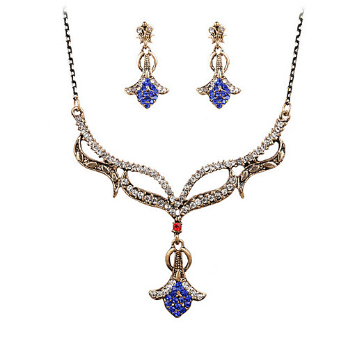 

Turquoise Jewelry Set Pendant Necklace Ladies Work Vintage Party Earrings Jewelry Blue / Gold For 1 set