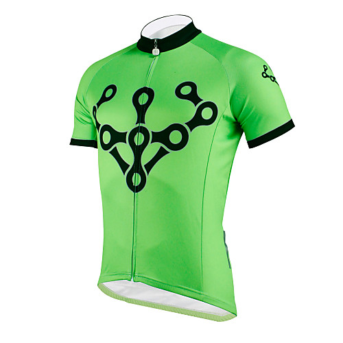 

ILPALADINO Men's Short Sleeve Cycling Jersey Polyester Green Bike Jersey Top Breathable Quick Dry Ultraviolet Resistant Sports Clothing Apparel / Stretchy / Back Pocket