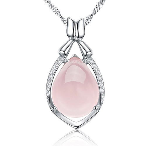 

Women's Crystal Pendant Necklace Simulated Drop Ladies Fashion Sterling Silver Crystal Silver Pink Necklace Jewelry For Party Daily Casual