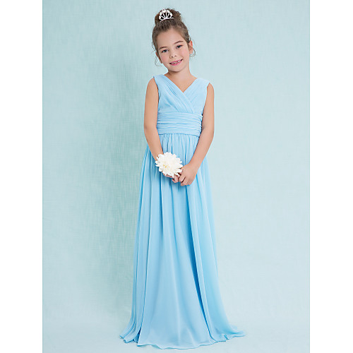 

Sheath / Column V Neck Floor Length Chiffon Junior Bridesmaid Dress with Criss Cross / Ruched / Natural