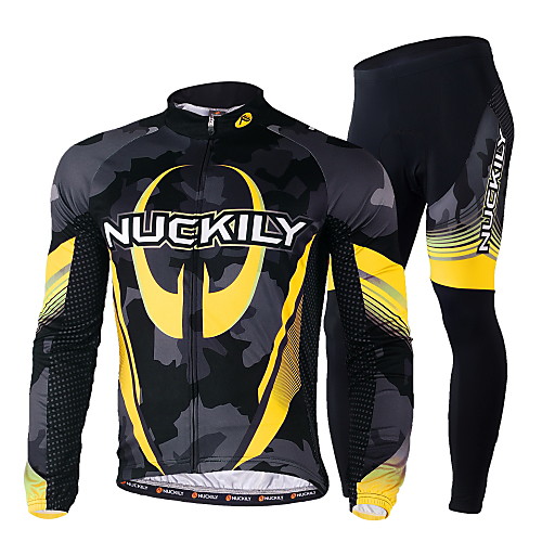 

Nuckily Men's Long Sleeve Cycling Jersey with Tights Winter Fleece Polyester Lycra Yellow Bike Clothing Suit Windproof Breathable Quick Dry Ultraviolet Resistant Reflective Strips Sports Sports