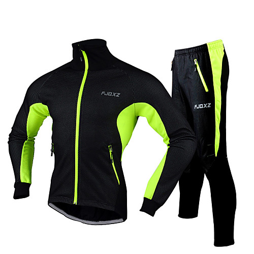 

FJQXZ Men's Long Sleeve Cycling Jacket with Pants Winter Red Blue Green Solid Color Bike Jacket Clothing Suit Waterproof Reflective Strips Sports Solid Color Mountain Bike MTB Road Bike Cycling