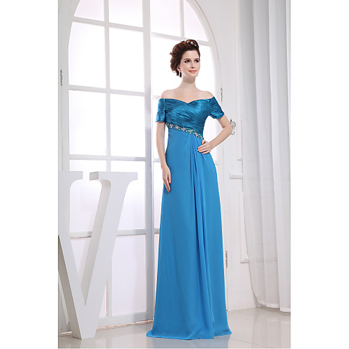 

Sheath / Column Formal Evening Dress V Neck Floor Length Chiffon Charmeuse with Beading Appliques Side Draping 2021