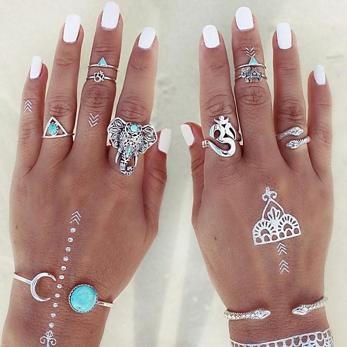 

Women's Statement Ring Knuckle Ring Rings Set 8pcs Silver Alloy Triangle Ladies Personalized Unusual Party Daily Jewelry Elephant Animal Adjustable