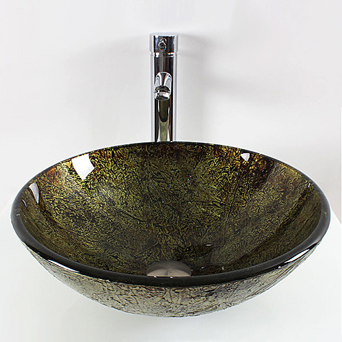

Bathroom Sink / Bathroom Faucet / Bathroom Mounting Ring Contemporary - Tempered Glass Round Vessel Sink