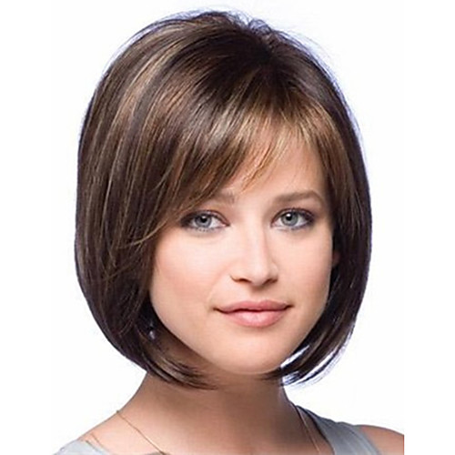 

Synthetic Wig Straight Straight Bob With Bangs Wig Short Brown Synthetic Hair Women's Highlighted / Balayage Hair Side Part Brown